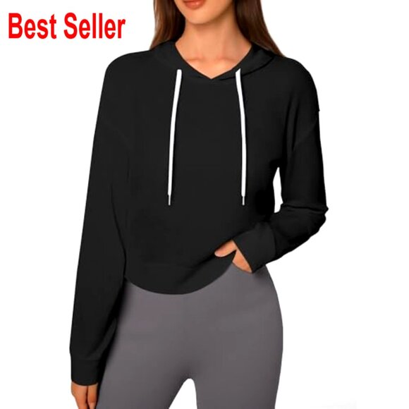 Backless Cropped Hoodie Open Back Workout Activewear Pullover Long Sleeve - Picture 3 of 6